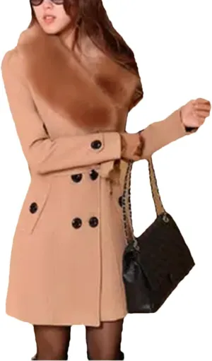 Women's Winter Wool Blend Slim Long Warm Coat Jacket