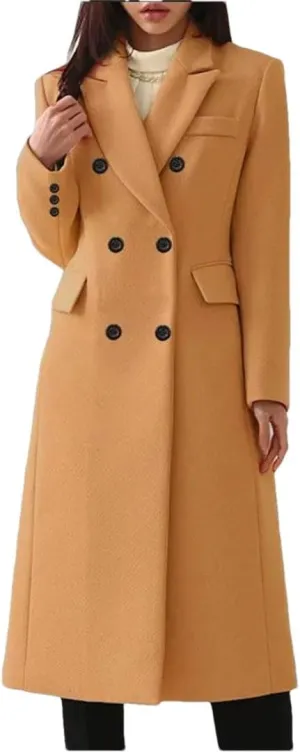Women's Winter Wool Blend Slim Long Warm Coat Jacket