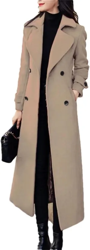 Women's Winter Wool Blend Slim Long Warm Coat Jacket