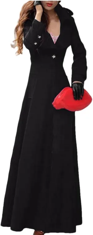 Women's Winter Wool Blend Slim Long Warm Coat Jacket