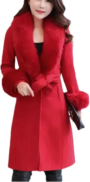 Women's Winter Wool Blend Slim Long Warm Coat Jacket