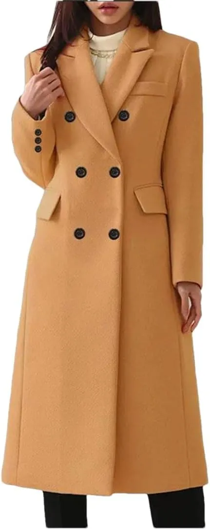Women's Winter Wool Blend Slim Long Warm Coat Jacket