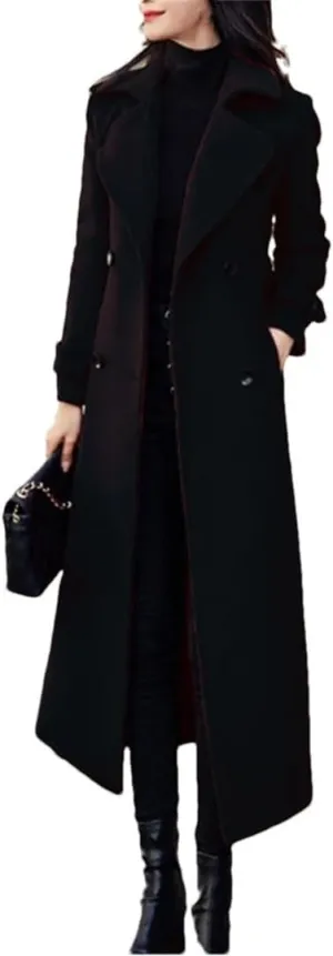 Women's Winter Wool Blend Slim Long Warm Coat Jacket
