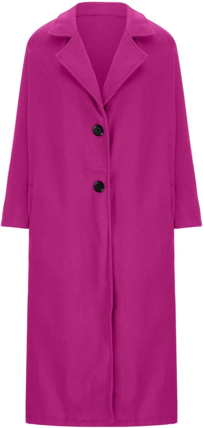 Women's Winter Woolen Coat,Lapel Collar One Button Winter Long Shacket Coat Plus Sized Trench Coat Pockets
