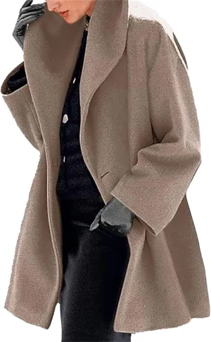 Womens Wool Blend Coat Comfy Warm Outerwear Oversized Trench Coats Casual Lapel Collar Overcoat Solid Winter Outwear