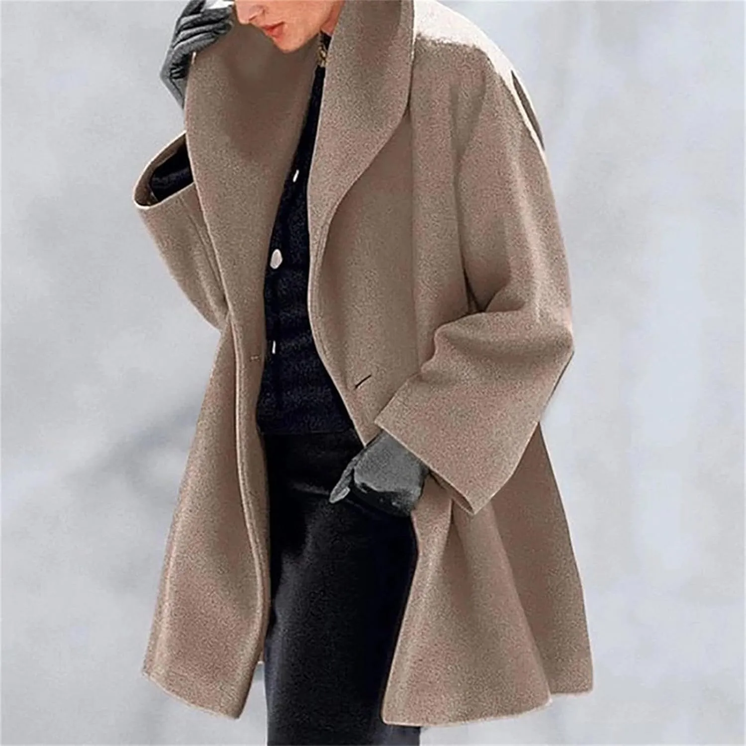 Womens Wool Blend Coat Comfy Warm Outerwear Oversized Trench Coats Casual Lapel Collar Overcoat Solid Winter Outwear