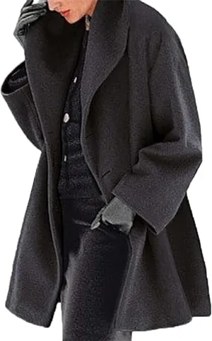 Womens Wool Blend Coat Comfy Warm Outerwear Oversized Trench Coats Casual Lapel Collar Overcoat Solid Winter Outwear