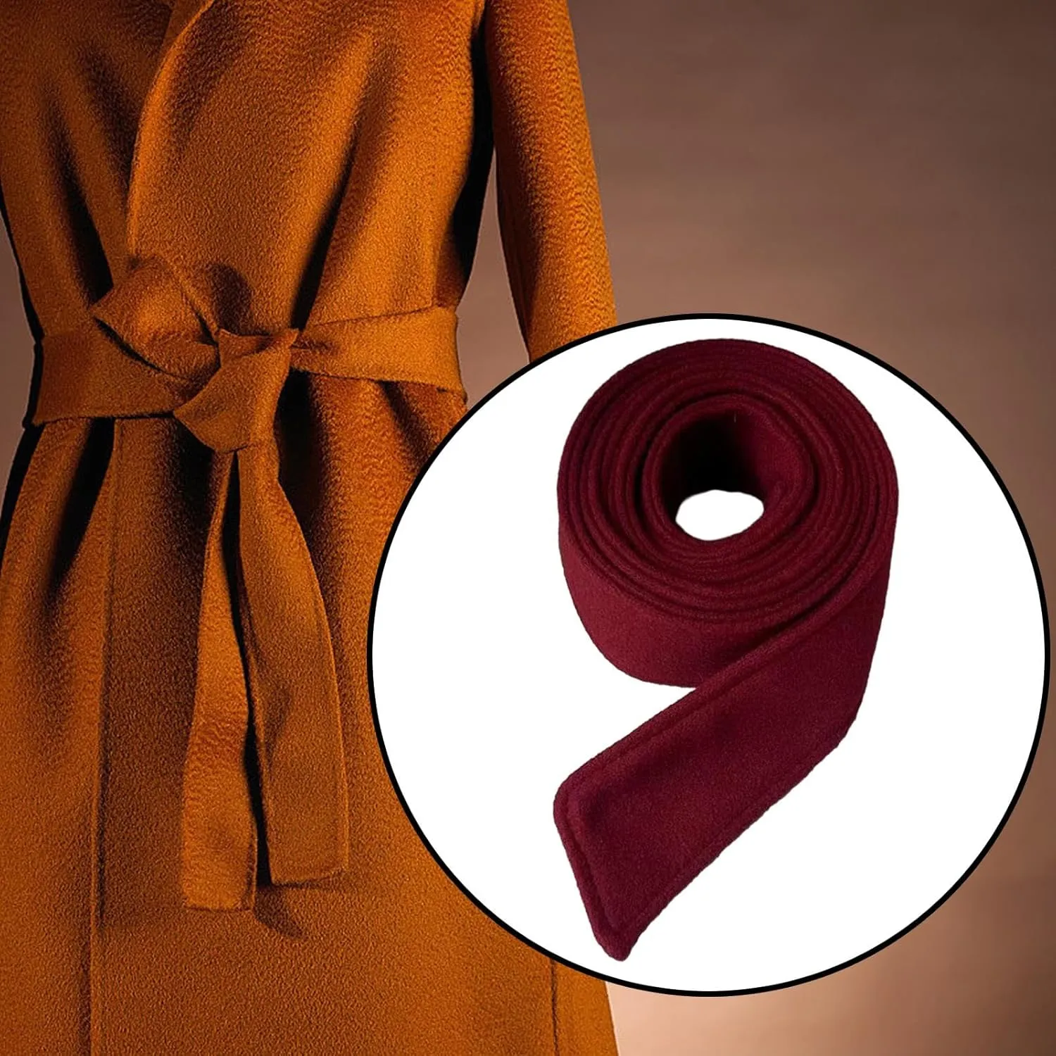 Women's Wool Blend Overcoat Waist Belt for Trench Coat with Bowknot Design