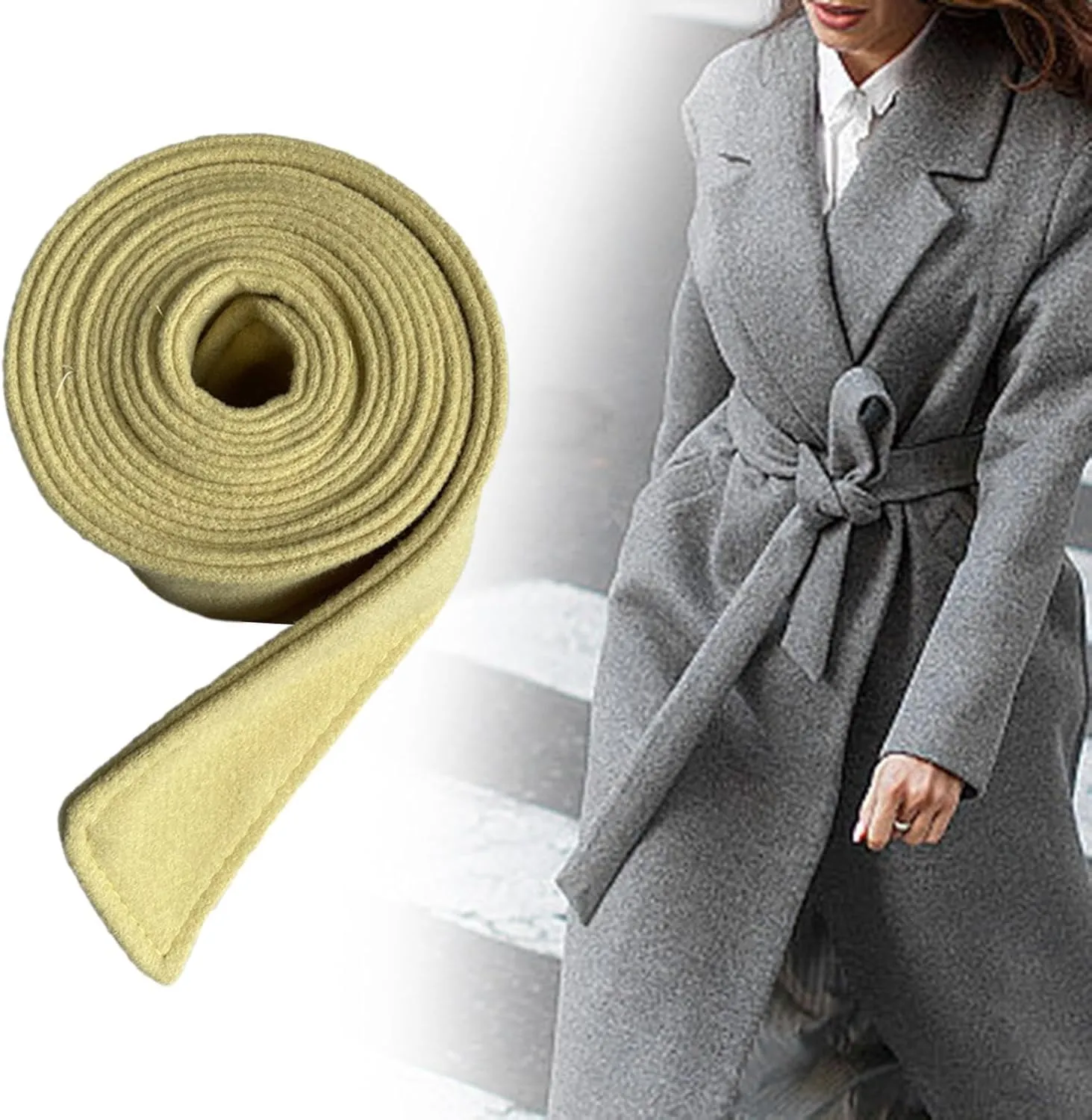 Women's Wool Blend Overcoat Waist Belt for Trench Coat with Bowknot Design