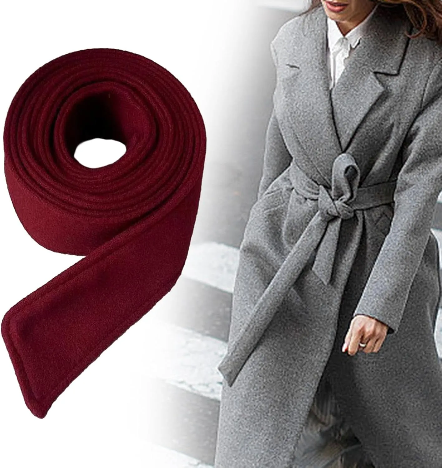 Women's Wool Blend Overcoat Waist Belt for Trench Coat with Bowknot Design