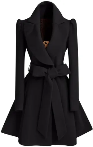Womens Wool Blend Pea Coat Fashion Winter Dressy Overcoat Double Breasted Trench Jackets with Belt