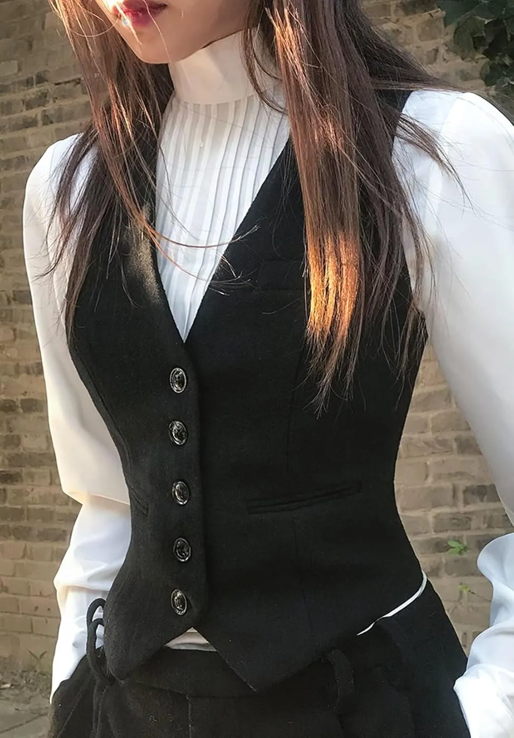 Women's Wool Blend Waistcoat V Neck Sleeveless Jacket Fully Lined Suit Vests