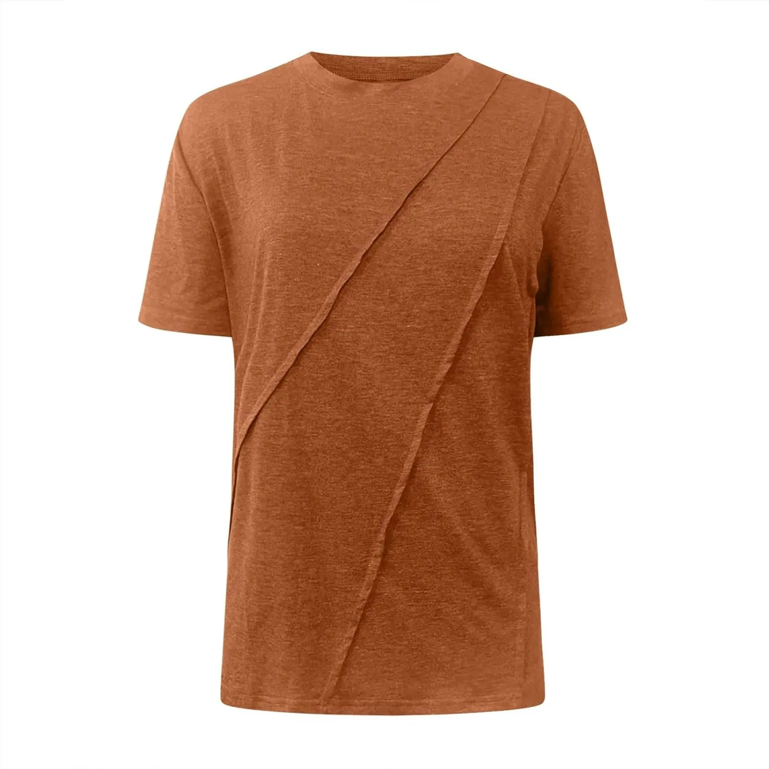 Womens Wrap Pleated Front T-Shirts Fashion Comfy Short Sleeve Tee Tops Casual Loose Fit Crewneck Solid Blouse Tunics