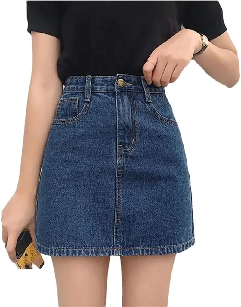 Women's Y2K Washed Vintage High Waist Denim Mini Skirts Tight Bag Hip Wrap Denim Skirts