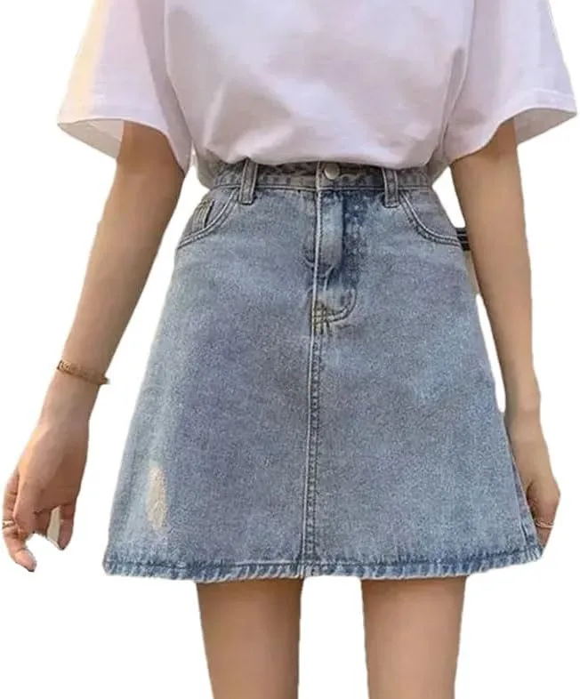 Women's Y2K Washed Vintage High Waist Denim Mini Skirts Tight Bag Hip Wrap Denim Skirts