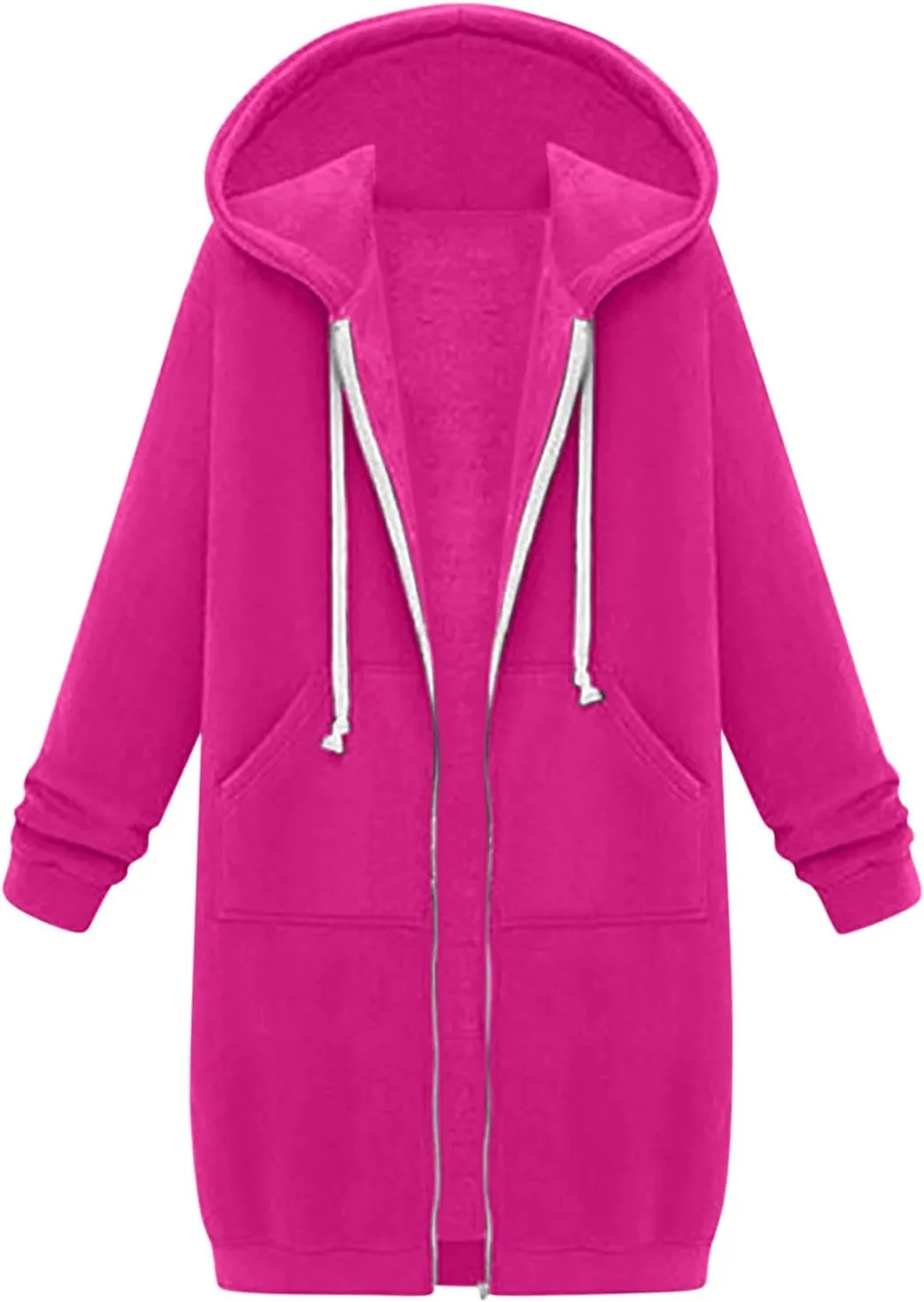 Womens Zip Up Hoodies Long Casual Drawstring Fleece Sweatshirt Lightweight Oversized Jackets Coat Fall Clothes