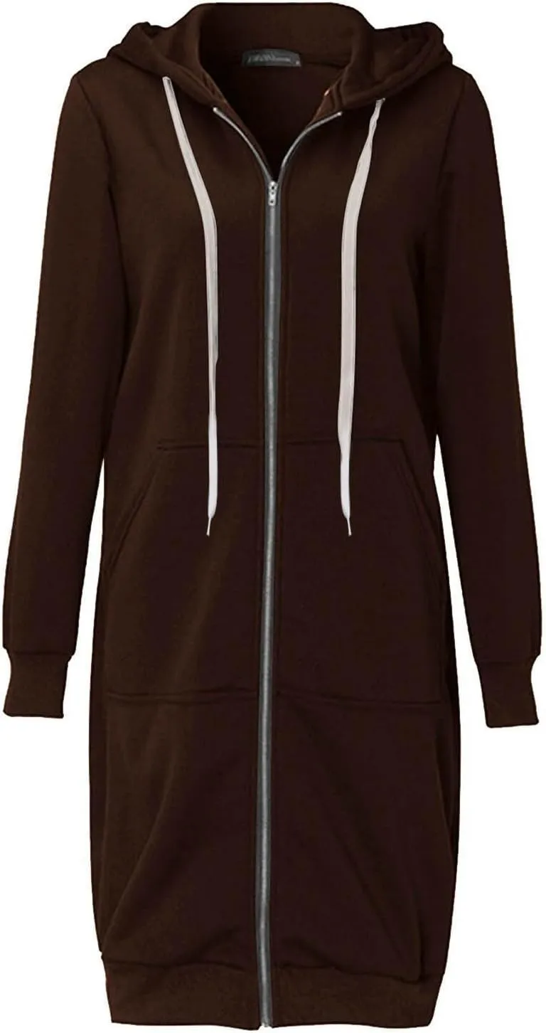 Womens Zip Up Hoodies Long Casual Drawstring Fleece Sweatshirt Lightweight Oversized Jackets Coat Fall Clothes