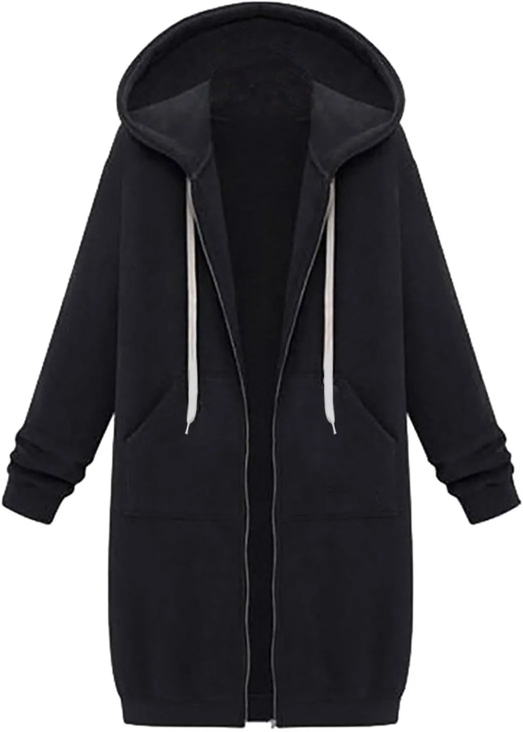 Womens Zip Up Hoodies Long Casual Drawstring Fleece Sweatshirt Lightweight Oversized Jackets Coat Fall Clothes