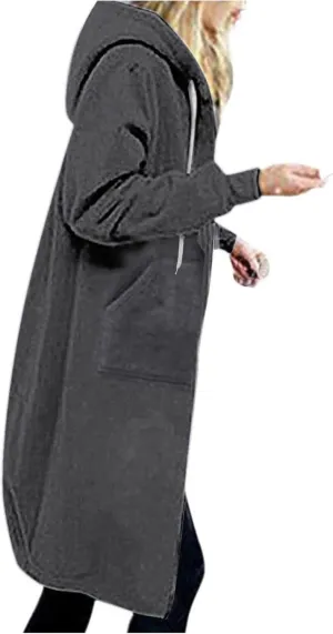 Womens Zip Up Hoodies Long Casual Drawstring Fleece Sweatshirt Lightweight Oversized Jackets Coat Fall Clothes