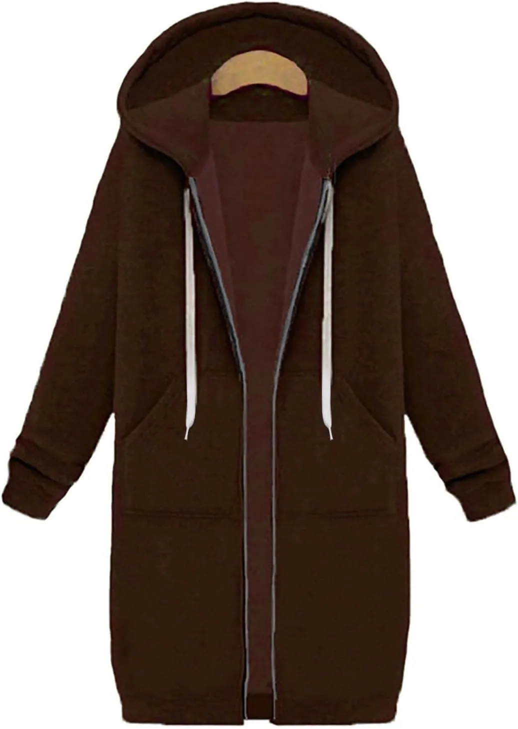 Womens Zip Up Hoodies Long Casual Drawstring Fleece Sweatshirt Lightweight Oversized Jackets Coat Fall Clothes