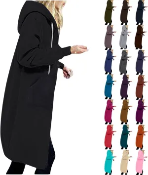Womens Zip Up Hoodies Long Casual Drawstring Fleece Sweatshirt Lightweight Oversized Jackets Coat Fall Clothes