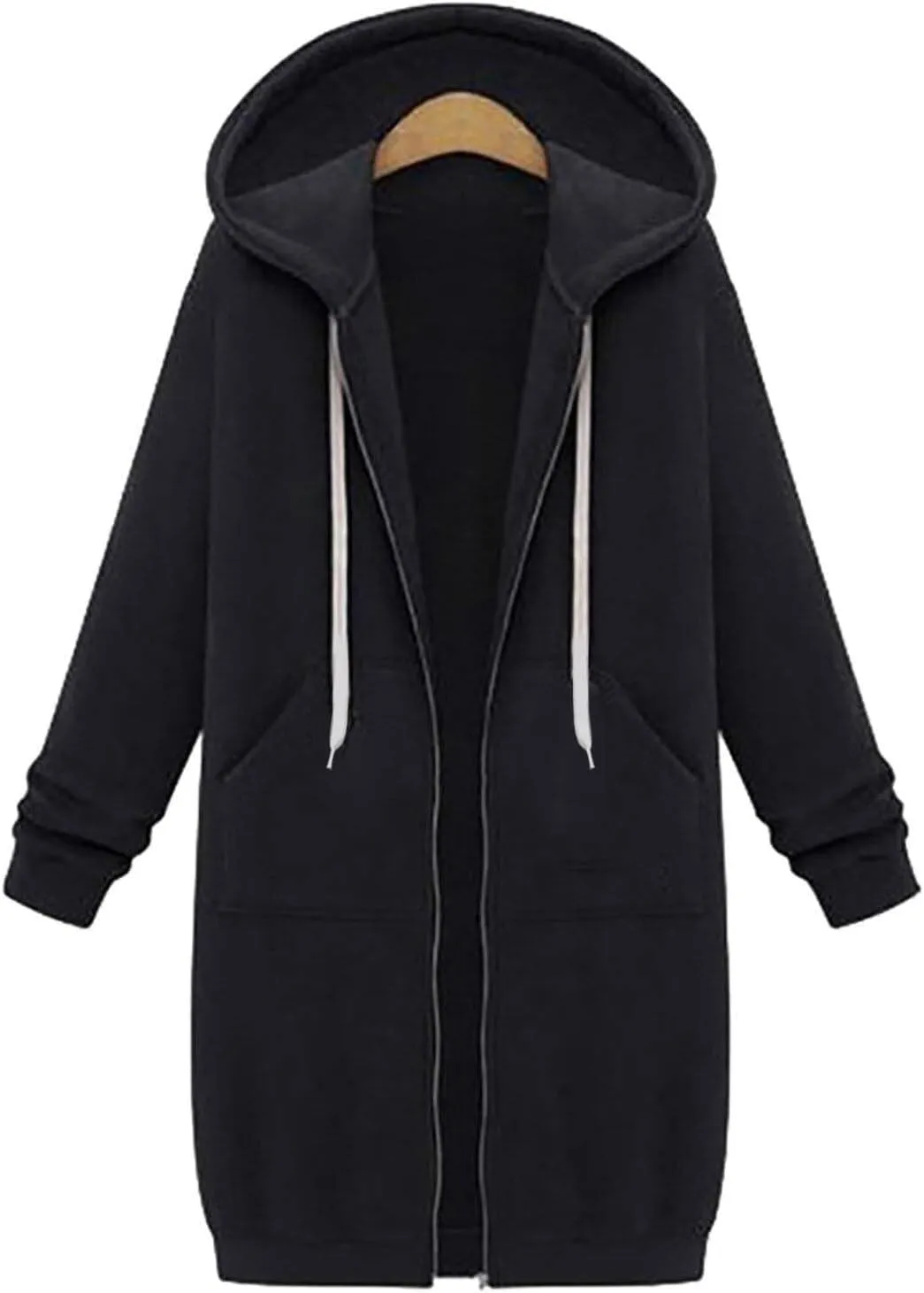 Womens Zip Up Hoodies Long Casual Drawstring Fleece Sweatshirt Lightweight Oversized Jackets Coat Fall Clothes