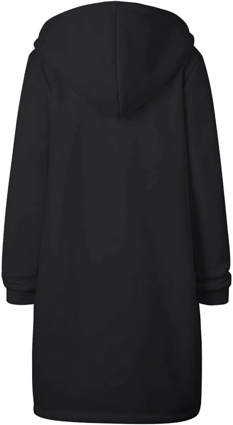 Womens Zip Up Hoodies Long Casual Drawstring Fleece Sweatshirt Lightweight Oversized Jackets Coat Fall Clothes
