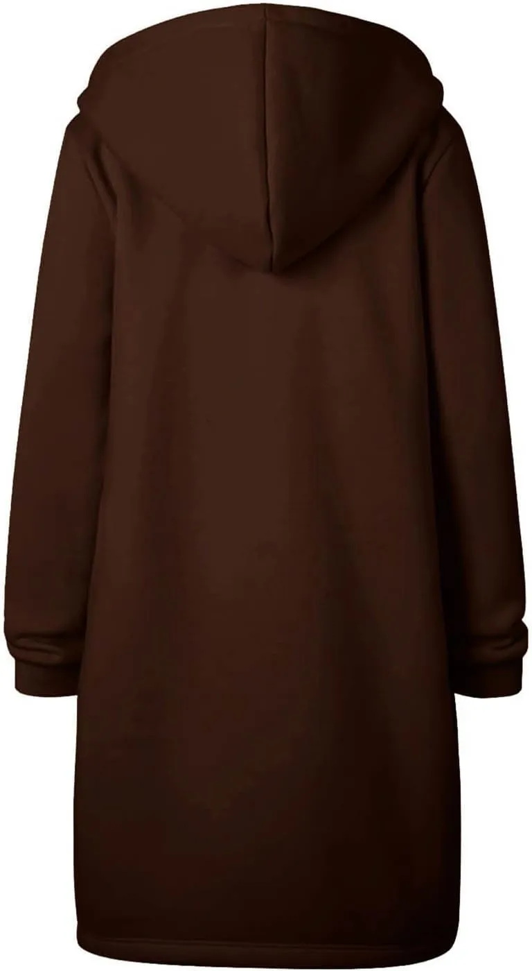 Womens Zip Up Hoodies Long Casual Drawstring Fleece Sweatshirt Lightweight Oversized Jackets Coat Fall Clothes