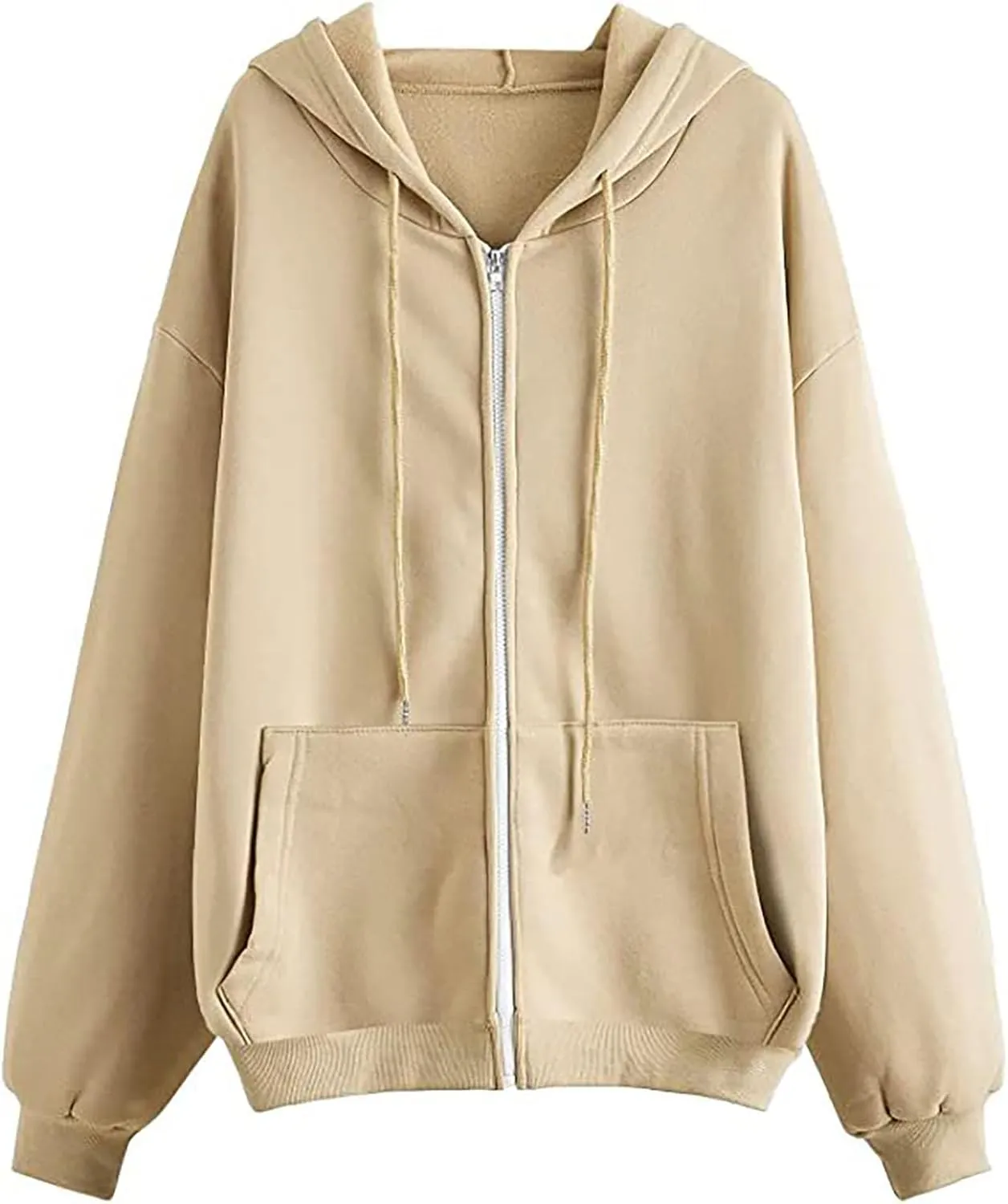 Womens Zip Up Hoodies Long Sleeve Fall Oversized Sweatshirts Fleece Y2K Jacket with Pockets Long Fleece Jacket Coat