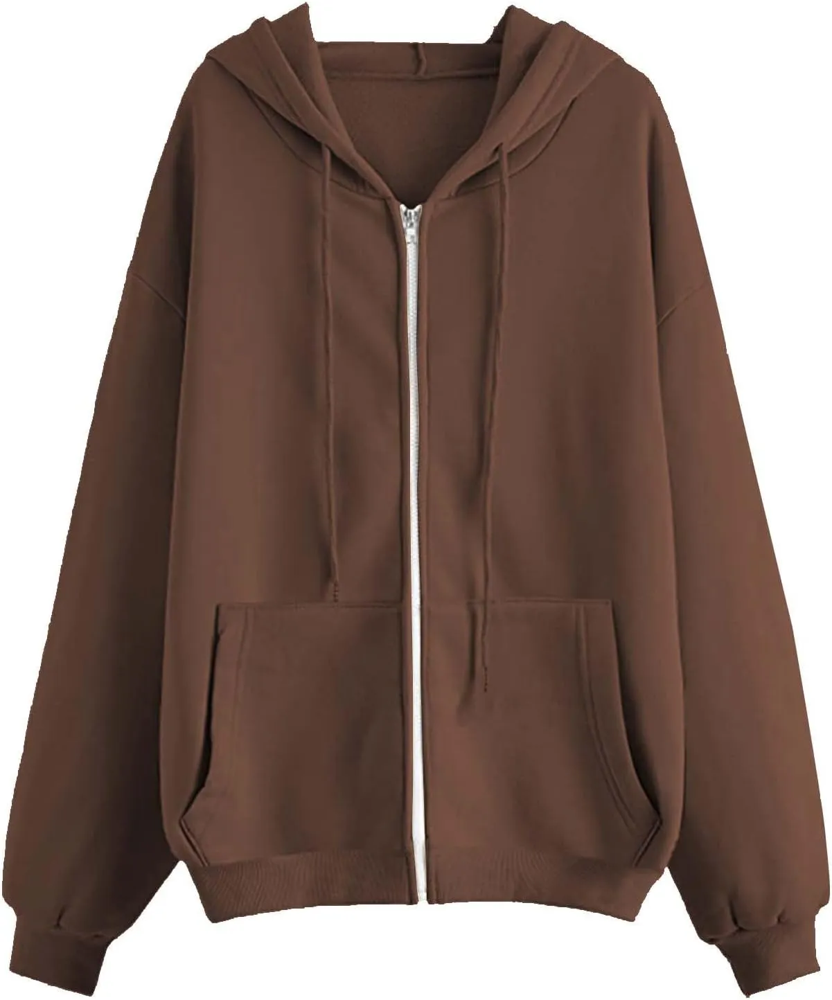 Womens Zip Up Hoodies Long Sleeve Fall Oversized Sweatshirts Fleece Y2K Jacket with Pockets Long Fleece Jacket Coat