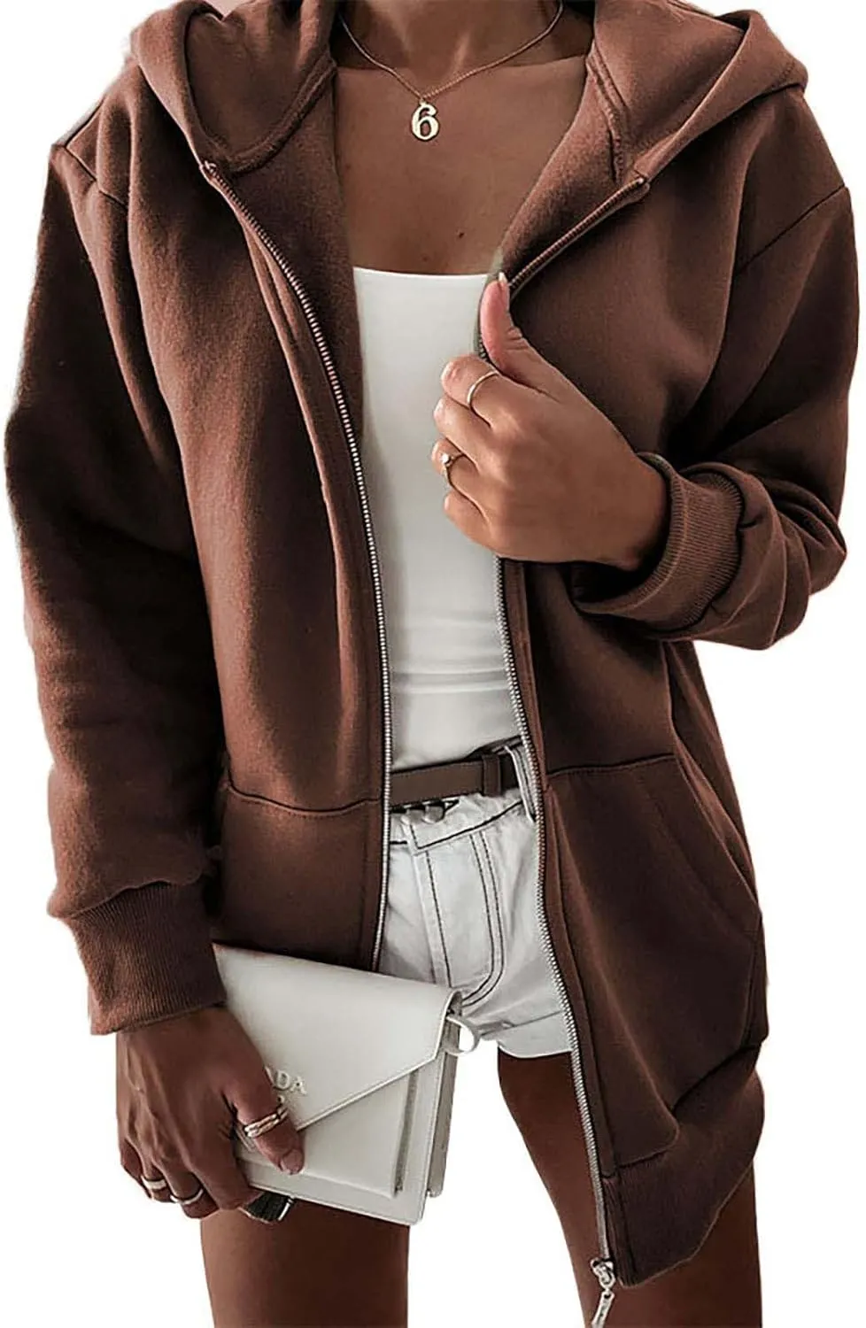Womens Zip Up Hoodies Long Sleeve Fall Oversized Sweatshirts Fleece Y2K Jacket with Pockets Long Fleece Jacket Coat
