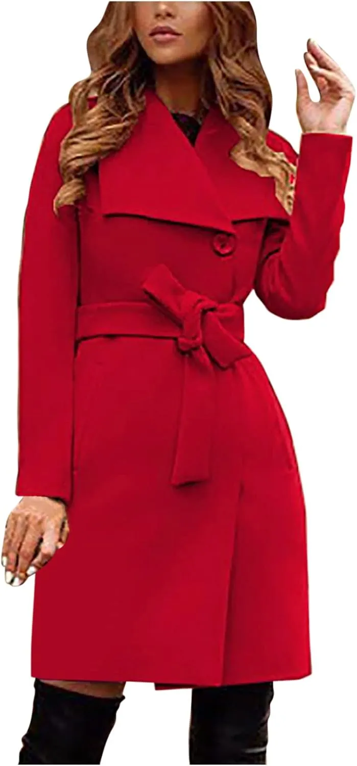 Wool Blend Coats for Women Winter Jackets Warm Peacoat Single Breasted Overcoats Long Trench Coat