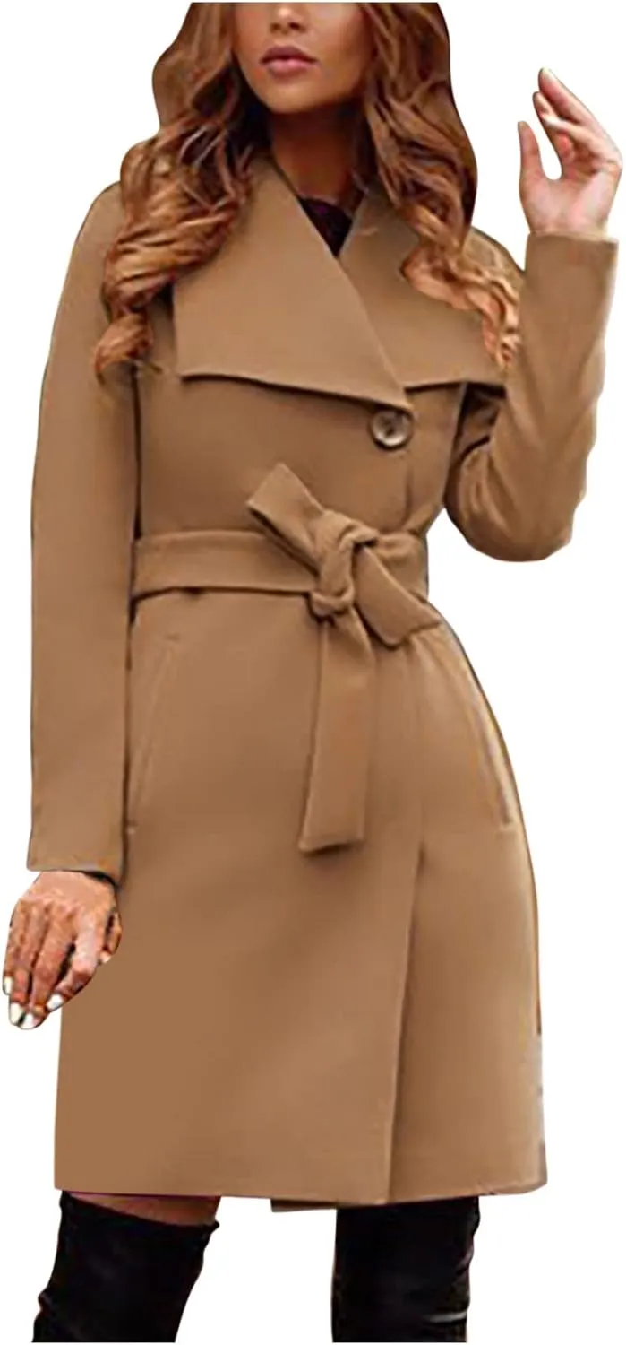 Wool Blend Coats for Women Winter Jackets Warm Peacoat Single Breasted Overcoats Long Trench Coat