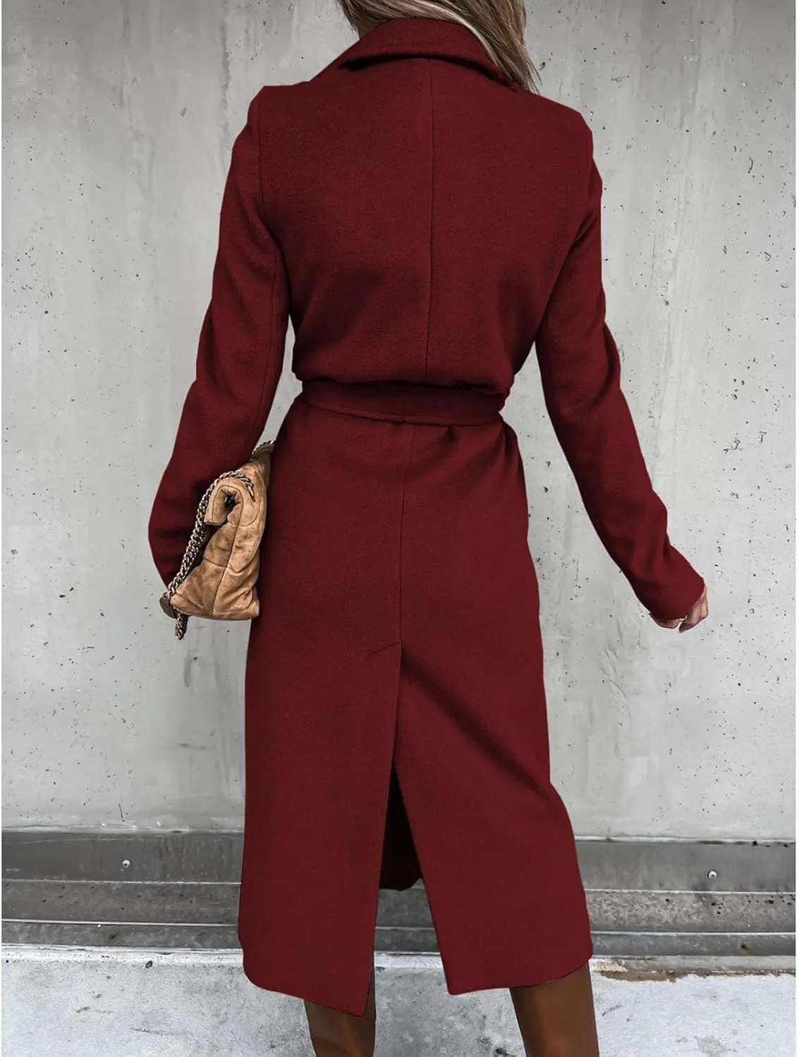 Wool Blend Trench Coat Women Lapel Collar Long Outerwear Casual Open Front Long Jacket Winter Warm Overcoat with Belt