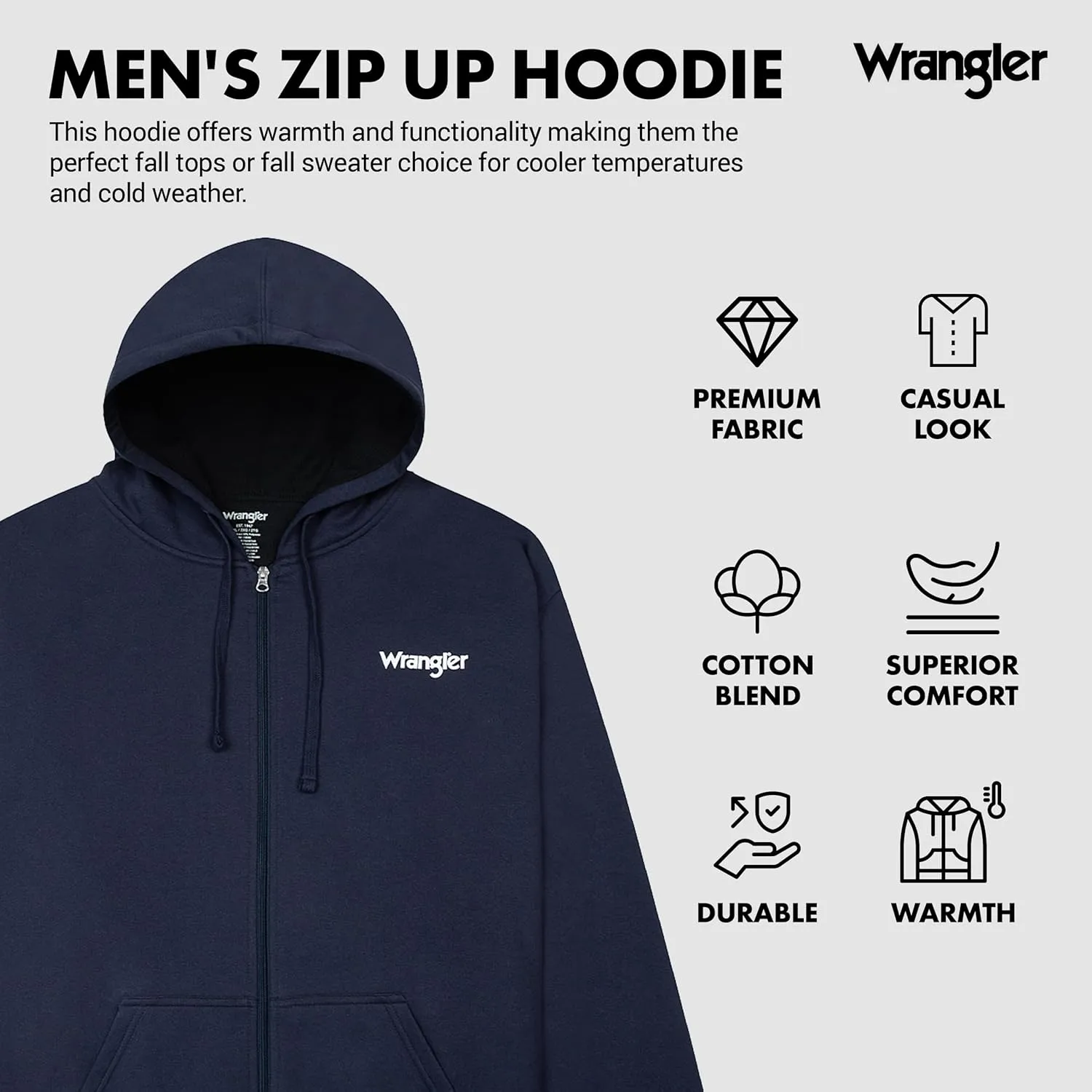 Wrangler Hoodies for Men Big and Tall - Thermal Lined Zip Up Sweatshirt