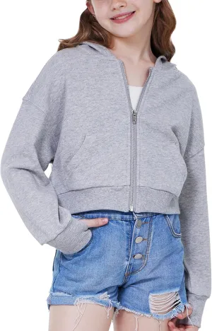 WULFUL Girls Casual Zipper up Sweatshirts Crop Jackets for Teens