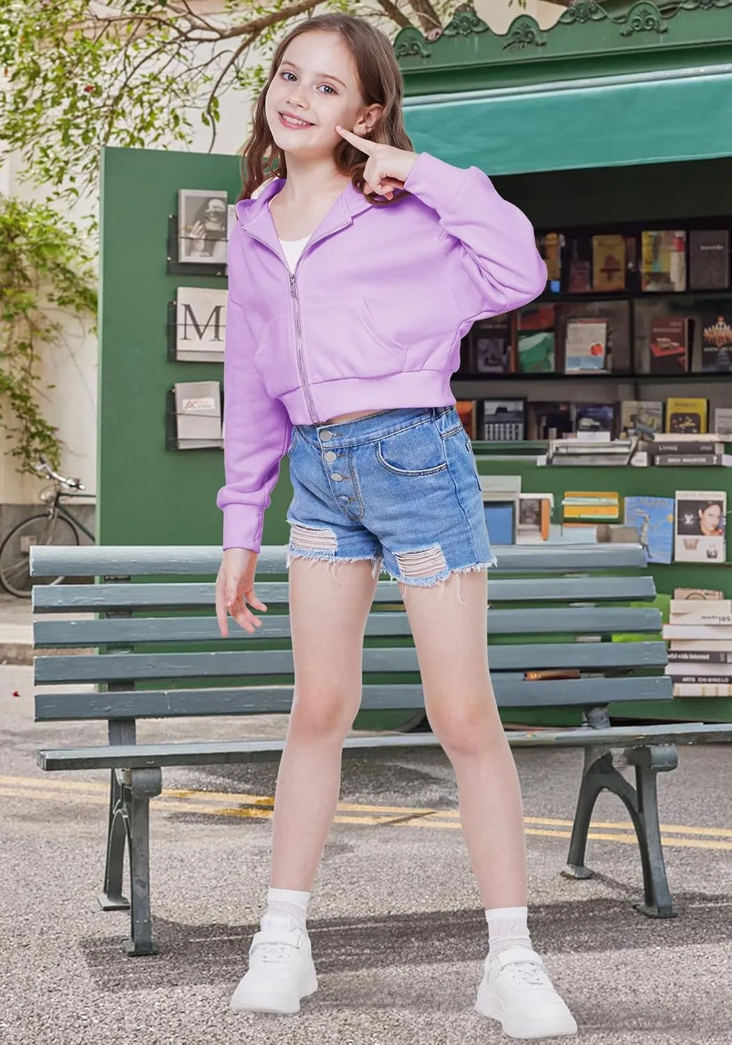 WULFUL Girls Casual Zipper up Sweatshirts Crop Jackets for Teens