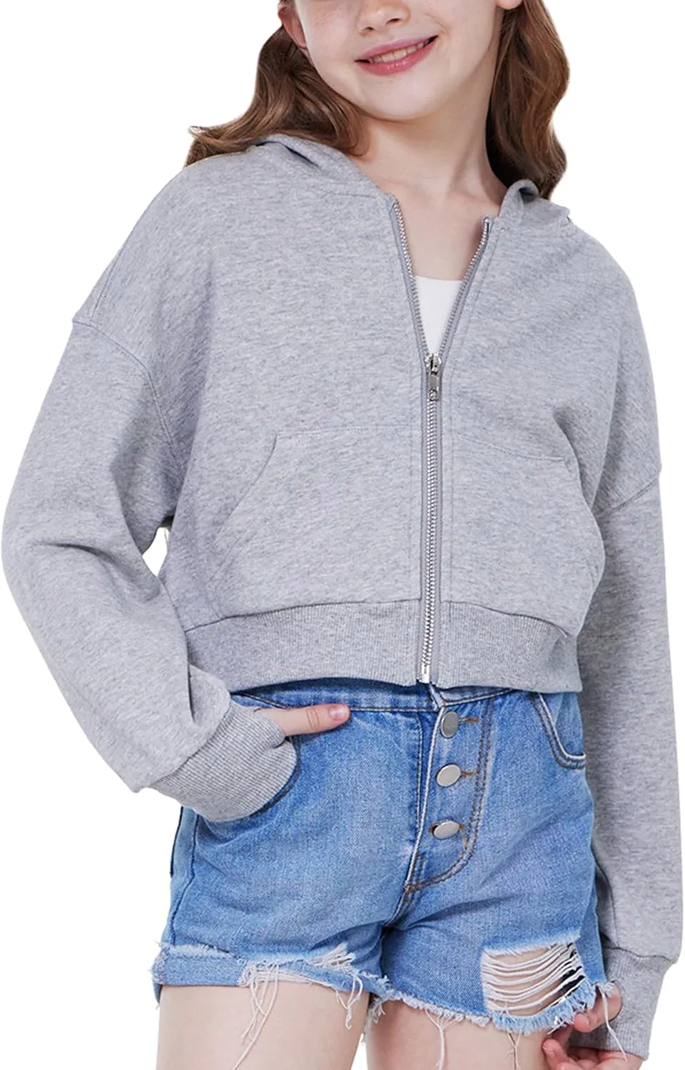 WULFUL Girls Casual Zipper up Sweatshirts Crop Jackets for Teens