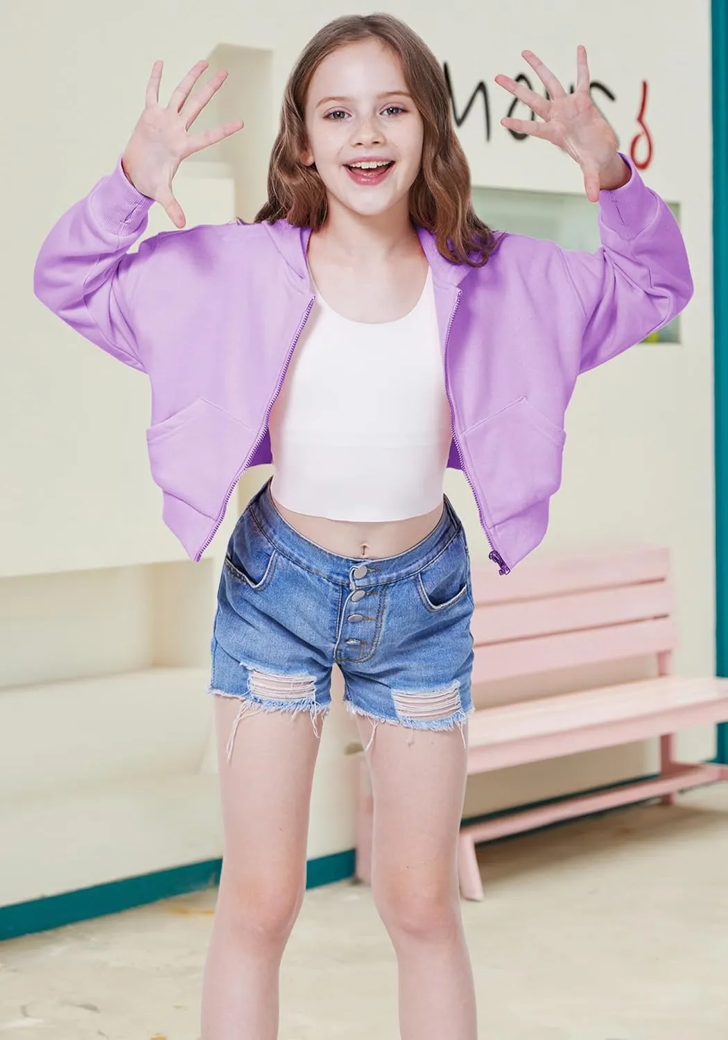 WULFUL Girls Casual Zipper up Sweatshirts Crop Jackets for Teens