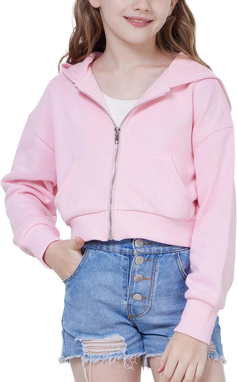 WULFUL Girls Casual Zipper up Sweatshirts Crop Jackets for Teens