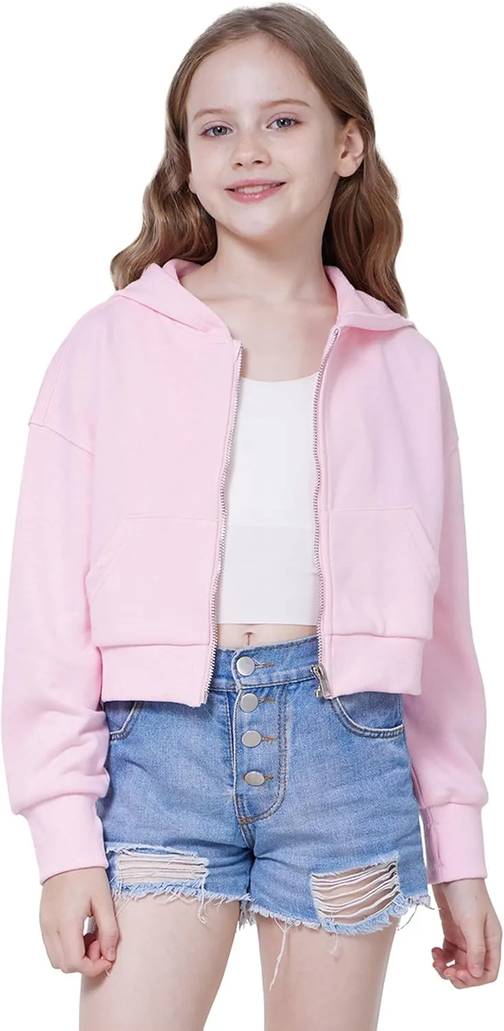 WULFUL Girls Casual Zipper up Sweatshirts Crop Jackets for Teens