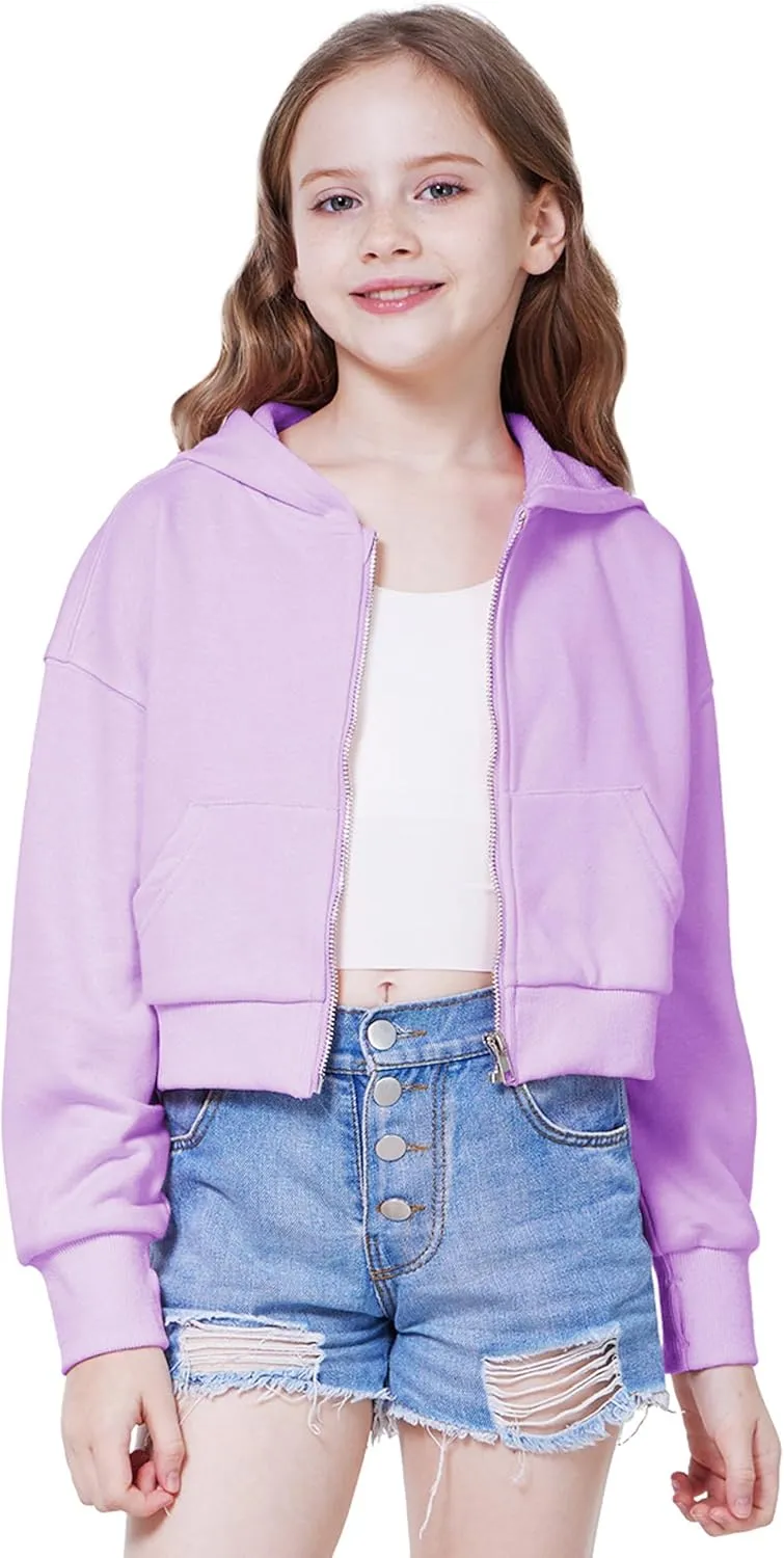 WULFUL Girls Casual Zipper up Sweatshirts Crop Jackets for Teens