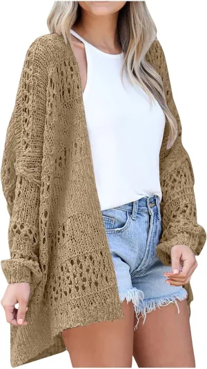 Xiaojmake Lightweight Fall Knit Cardigan Sweaters for Women Netted Crochet Cardigans Sweaters Open Front Outwear Oversized