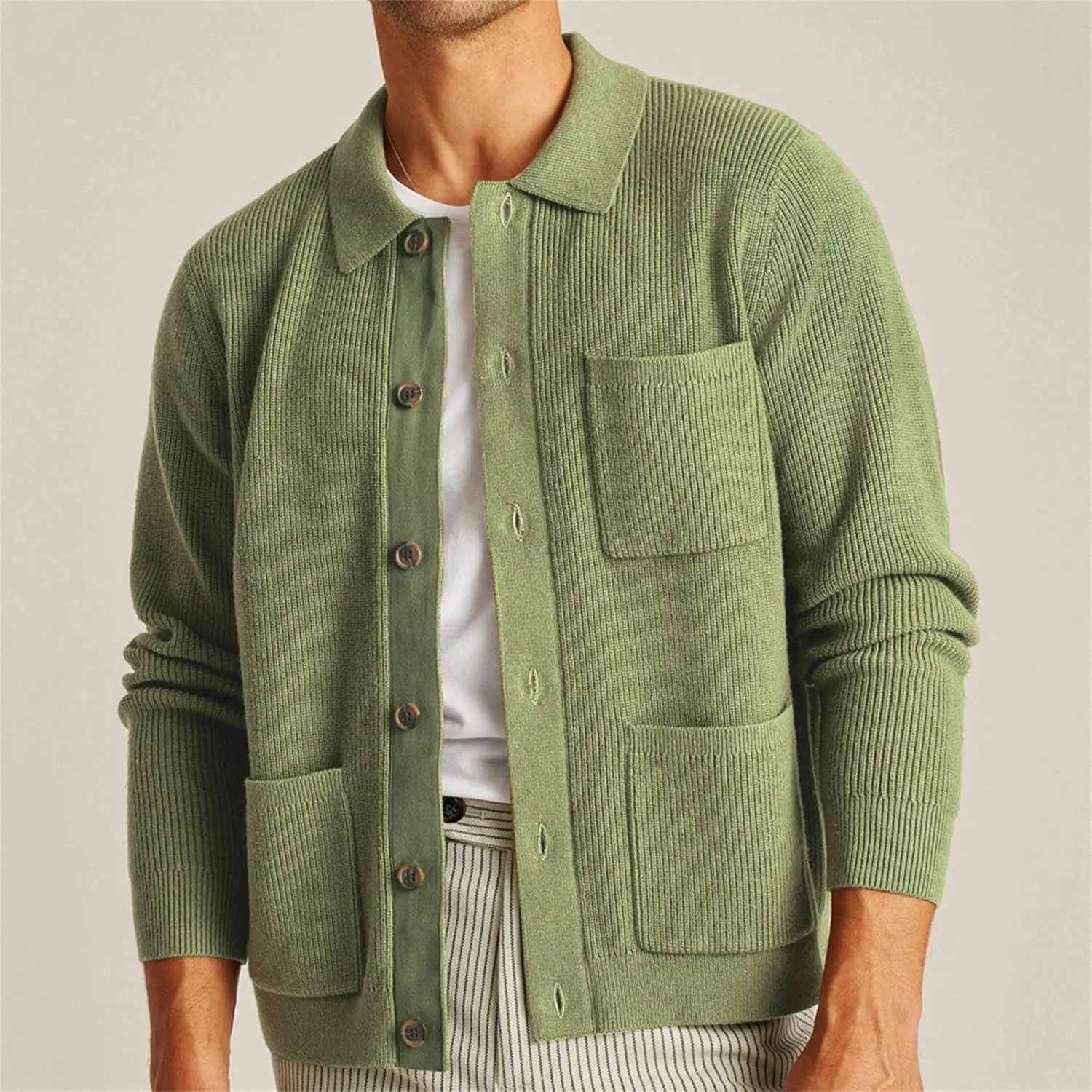 Xiaojmake Men's Shawl Collar Cardigan Sweater Loose Fit Cable Knit Button Down Wool Blend Sweater Winter Chunky Sweater