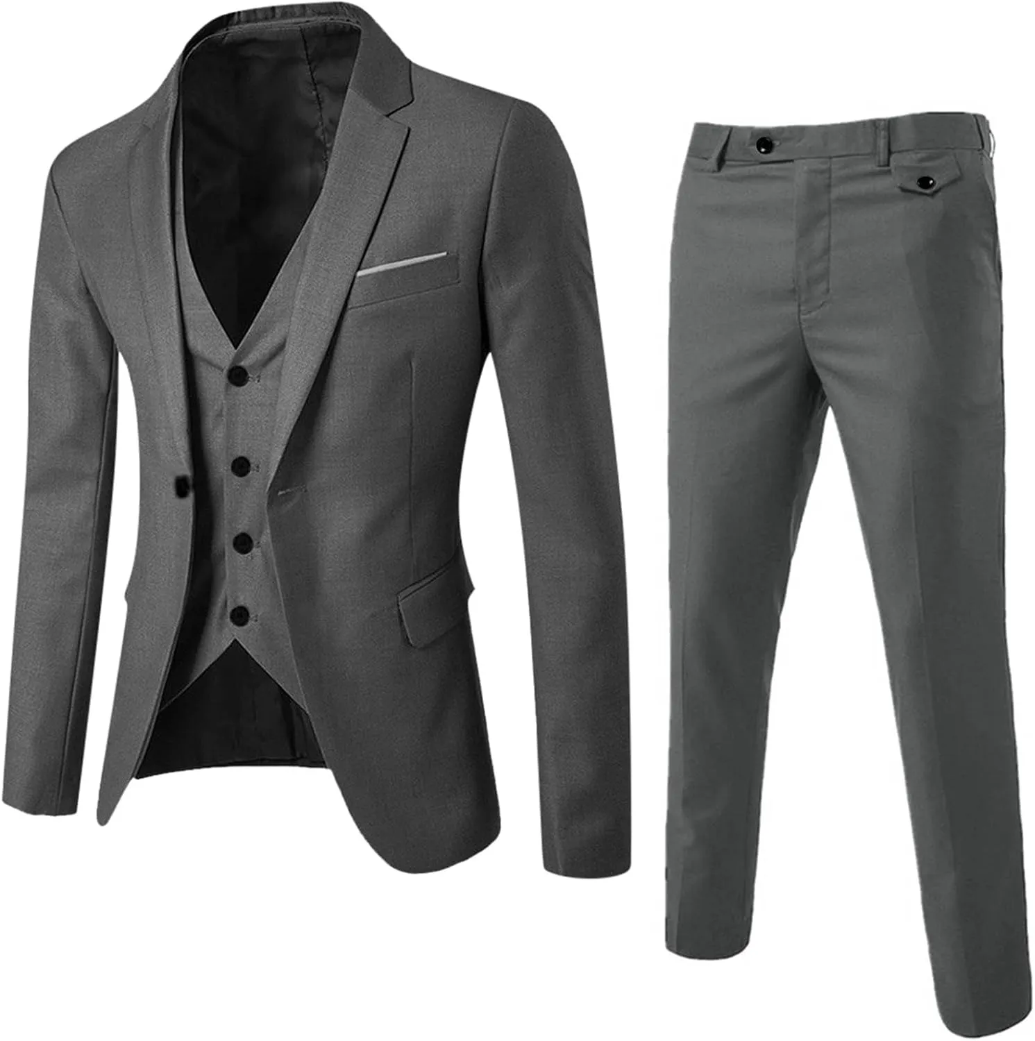 XUETON Mens Slim Fit 3 Piece Suits Casual Formal One Button Blazer Slim Fit Dress Business Wedding Party Jacket Vest Pants