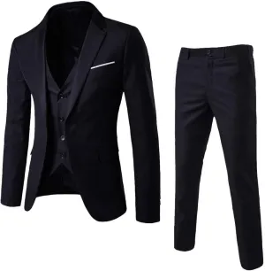 XUETON Mens Slim Fit 3 Piece Suits Casual Formal One Button Blazer Slim Fit Dress Business Wedding Party Jacket Vest Pants