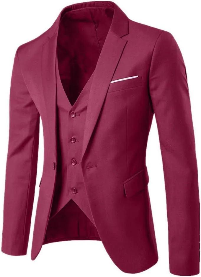 XUETON Mens Slim Fit 3 Piece Suits Casual Formal One Button Blazer Slim Fit Dress Business Wedding Party Jacket Vest Pants