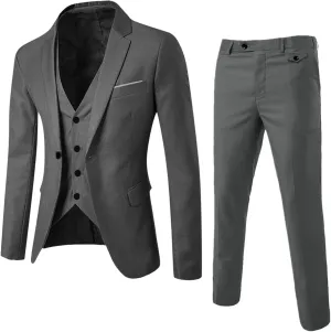 XUETON Mens Slim Fit 3 Piece Suits Casual Formal One Button Blazer Slim Fit Dress Business Wedding Party Jacket Vest Pants