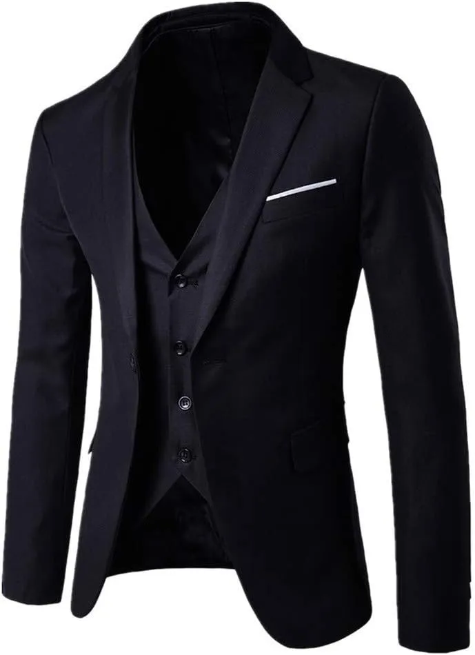XUETON Mens Slim Fit 3 Piece Suits Casual Formal One Button Blazer Slim Fit Dress Business Wedding Party Jacket Vest Pants