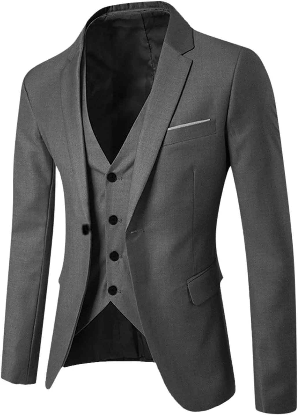 XUETON Mens Slim Fit 3 Piece Suits Casual Formal One Button Blazer Slim Fit Dress Business Wedding Party Jacket Vest Pants